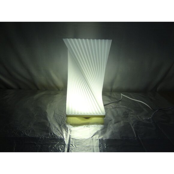 Modern Twisted White LED Table Lamp With Pleated Design 3D printed in USA - Picture 8 of 13
